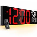 JALL 30" Oversized Digital Wall Clock with 7.3-inch Big Numbers, Extra Large Wall Clock with Remote for Church, Giant Wall Clock for Classroom, Garage, Office, Wall Decor, Red White