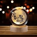 Universal 3D Crystal Ball Lamp | USB Table LED Night Light Wooden Crystal Ball for Decoration Creative Gift for Birthday, Home Decor, Kids Room, Teens (Moon)