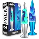JAMBO 2 Pack- 16" Beautiful Lamp- Silver with Yellow/Green Wax and Blue with Blue/White Wax, Relaxing Liquid Lamp, Night Light Nightlight, Lamps for Adults Teens Kid