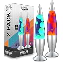 JAMBO 2 Pack- 16" Beautiful Lamp- Blue with Yellow/Green Wax and Purple with Yellow Wax, Relaxing Liquid Lamp, Night Light Nightlight, Lamps for Adults Teens Kid