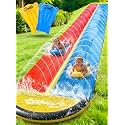 JAMBO 25ft Double Lane Slip Splash and Slide with 2 Bodyboards with Built in Sprinkler for Backyard Outdoor Water Fun for Kids