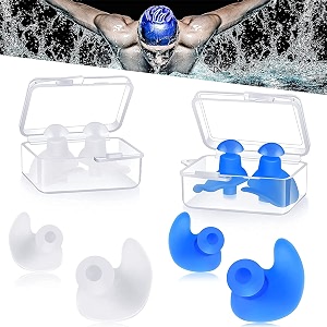 james healthplus 4 pairs swimming earplugs waterproof reusable silicone ear plugs for swimming showering bathing surfing snorkeling and other water sports for kid amp adult white and blue