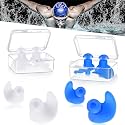 James HealthPlus 4 Pairs Swimming Earplugs, Waterproof Reusable Silicone Ear Plugs for Swimming Showering Bathing Surfing Snorkeling and Other Water Sports, for Kid & Adult (White and Blue)