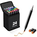 Dual Tip Art Markers 24 Colours With Carrying Case For Painting Sketching Calligraphy Drawing Non Toxic Twin Head Permanent Colouring Markers For Kids Adult Beginners-Multicolor