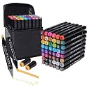 Dual Tip Art Markers 48 Colours With Carrying Case For Painting Sketching Calligraphy Drawing Non Toxic Twin Head Permanent Colouring Markers For Kids Adult Beginners Art Lover