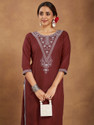Janasya Embroidered Viscose Rayon Straight Kurta for