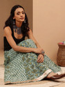 Janasya Women Floral Print Flared Green Skirt