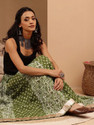 Janasya Floral Print Women Flared Green Skirt