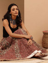 Janasya Floral Print Women Flared Maroon Skirt