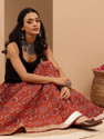 Janasya Women Floral Print Flared Orange Skirt