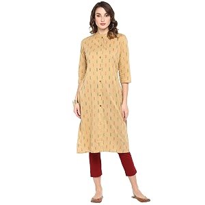Janasya Womens Beige Cotton Kurta