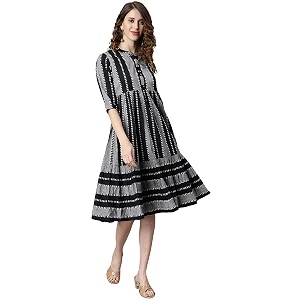 Janasya Womens Black Cotton Western Dress
