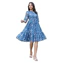 Janasya Women39s Poly Georgette Floral Flared Western