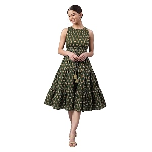 Janasya Womens Blue Pure Cotton Floral Printed