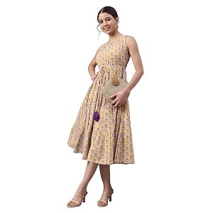 Janasya Womens Blue Pure Cotton Floral Printed