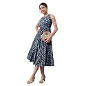 Janasya Women39s Blue Pure Cotton Floral Printed