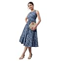 Janasya Women39s Blue Pure Cotton Floral Printed