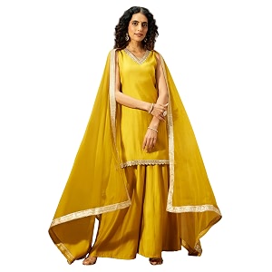 Janasya Womens Chanderi Silk Embellished Straight Kurta