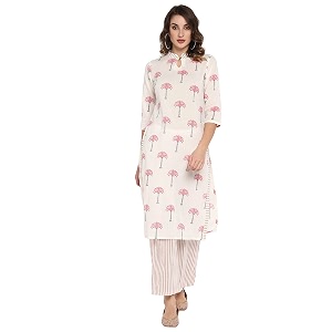 Janasya Womens Cotton Floral Regular Kurta Set