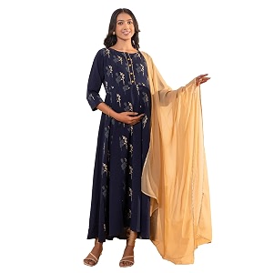 Janasya Womens Crepe Floral Printed Maternity Kurta