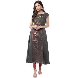 Janasya Womens Crepe Frontslit Kurta