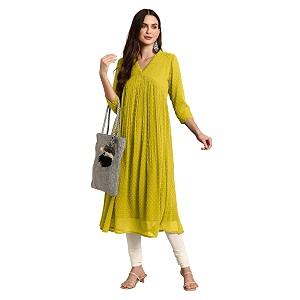 Janasya Womens Dobby Chiffon Self Design Flared