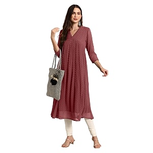 Janasya Womens Dobby Chiffon Self Design Flared