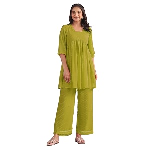 Janasya Womens Dobby Georgette Self Design Gathered