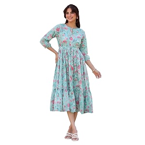 Janasya Womens Georgette Floral Printed Tiered Dress