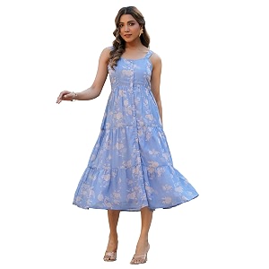 Janasya Womens Georgette Tiered Midi Dress