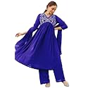 Janasya Women39s Georgette Zari Yoke Embroidered A-line