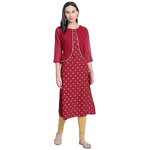 Janasya Womens Maroon Jacket Style Poly Crepe