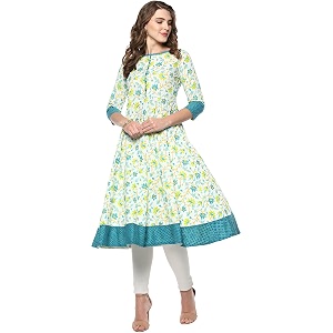 Janasya Womens Multicolor Cotton Floral Print Anarkali