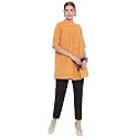 Janasya Women39s Mustard Cotton Woven Design Gathered