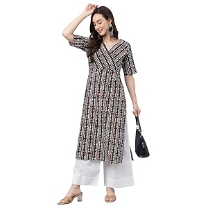 Janasya Womens Mustard Pure Cotton Striped Printed