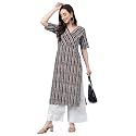 Janasya Women39s Mustard Pure Cotton Striped Printed
