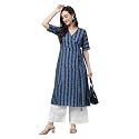Janasya Women39s Mustard Pure Cotton Striped Printed