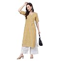 Janasya Women39s Mustard Pure Cotton Striped Printed