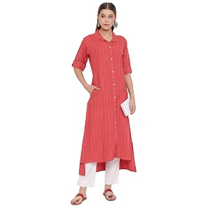Janasya Womens Orange Rayon Kurta with Pocket