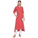 Janasya Women39s Orange Rayon Kurta with Pocket