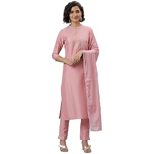 Janasya Womens Pink Poly Silk Floral Print