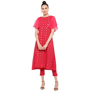 Janasya Womens Poly Crepe A-Line Kurta With