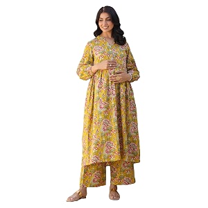 Janasya Womens Pure Cotton Floral Printed A-line