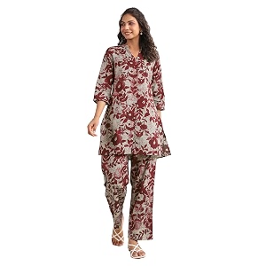Janasya Womens Pure Cotton Floral Printed Straight