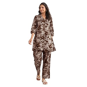 Janasya Womens Pure Cotton Floral Printed Straight