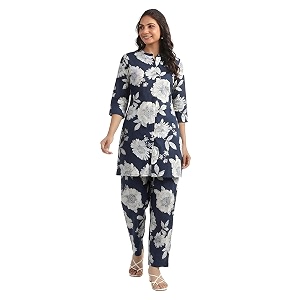 Janasya Womens Pure Cotton Floral Printed Straight