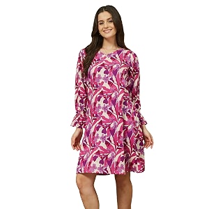 Janasya Womens Purple Linen Cotton Floral Printed