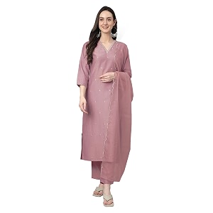 Janasya Womens Silk Blend Embellished Kurta with