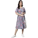 Janasya Women39s Cotton Floral Print Flared Dress