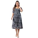 Janasya Women39s Teal Georgette Floral Printed Tiered